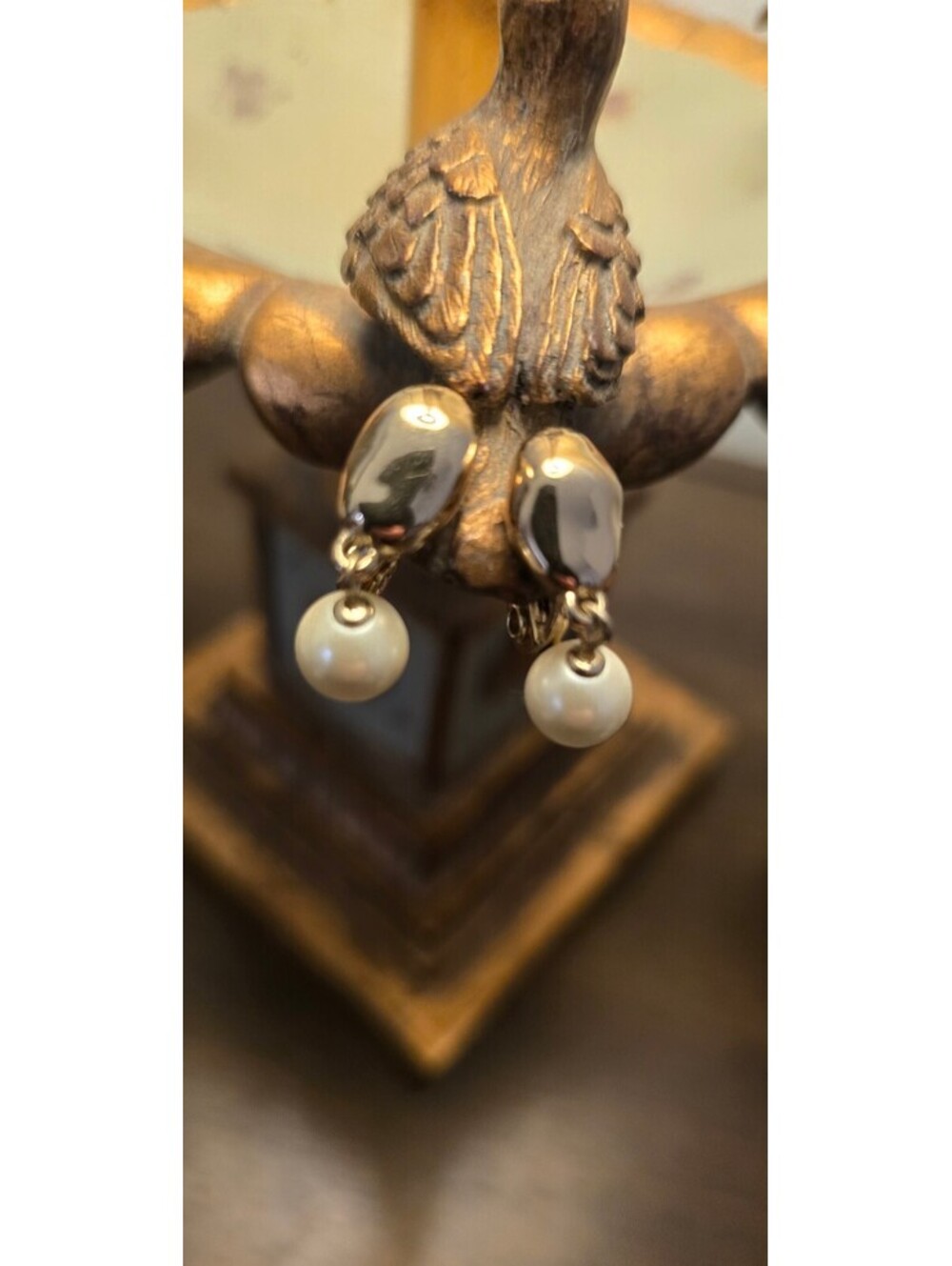 Elegant Gold Tone Clip On Earrings with Faux Pearl Drops